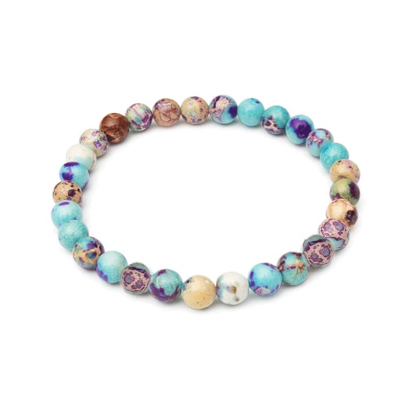 Galaxy Sea Sediment Imperial Jasper Beaded Bracelet for Women, Stretch Bracelet, Rainbow Gemstone Cuff Bracelet, Boho, Handmade Jewelry