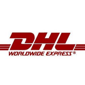 May include: Red DHL Worldwide Express logo with two horizontal red stripes.