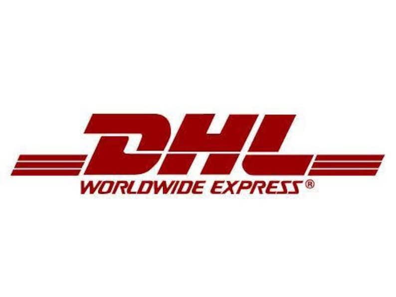 May include: Red DHL Worldwide Express logo with two horizontal red stripes.