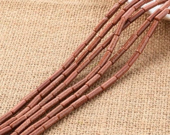 4 * 13 mm Brown Goldstone Tube Beads, Gold Sandstone Tube Cylinder Beads, Full Strand, Wholesale