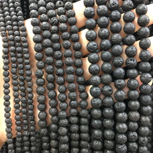 Schwarze Lava Runde Perlen, Schwarze Vulkangestein Perlen, Runde Kugel Perlen, 4mm 6mm 8mm 10mm, lose Perlen, Voller Strang, Großhandel