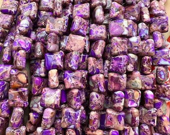 10mm Sea Sediment purple Imperial Jasper Gemstone purple flat square Loose Beads