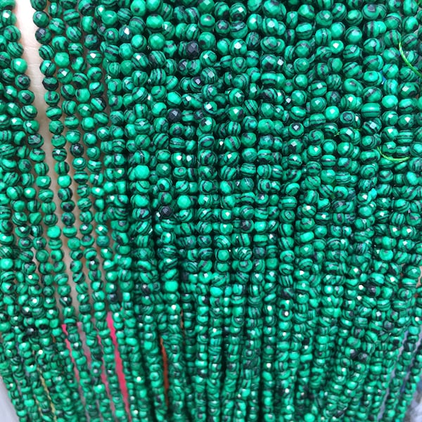 2/3/4mm Green Malachite Micro Faceted Round Bead, Star Faceted Gemstone, Synthetic Malachite, DIY Jewelry, Full Strand, Wholesale