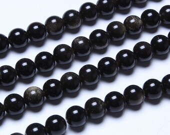 黒曜石、丸玉ビーズ、滑らかな宝石、4 mm 6 mm 8 mm 10 mm、フル