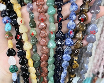 Cuentas de corazón de cristal curativo de 12 mm, cuentas de corazón de amor para joyería diy, cuentas sueltas, hebra completa, al por mayor