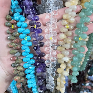 8x12mm Natural Gemstone Faceted Round Teardrop Beads, Faceted Briolette Beads, Crystal Stone Tear Drop Beads for Jewelry Making Wholesale