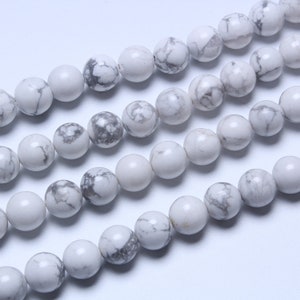 White howlite turquoise, ball beads, round smooth gemstone, turquoise, 4mm 6mm 8mm 10mm 12mm, Full Strand