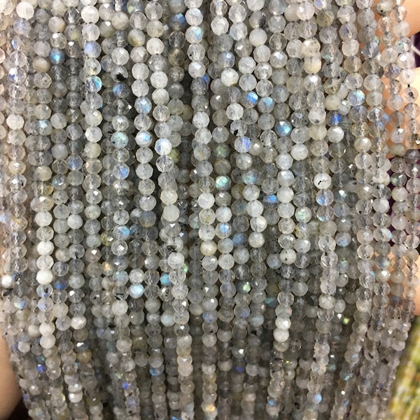 Labradorite Faceted Round Beads, 2/3/4mm, Light Gray Micro Faceted Gemstone, Loose Beads, Wholesale, Full Strand