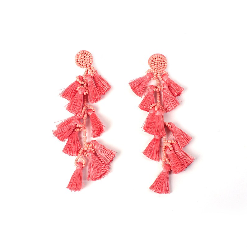Long Tassel Earrings Dangle Drop Earrings Summer Jewelry Fashion Accessories Statement Earrings Red Silk Thread Festival Gift for Her