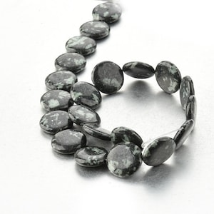 Dark Green Stone Button Round Flat Beads 18mm for DIY Jewelry Making Full Strand Wholesale