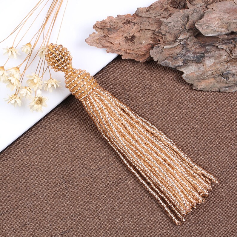 Champagne Gold Beaded Tassel Earrings for Women Long Etsy