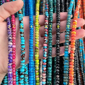 4x6mm Imperial Jasper Rondelle Beads, Dyed Jasper Loose Beads, Full Strand, DIY Jewelry, Wholesale