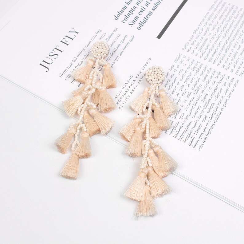 Long Tassel Earrings Dangle Drop Earrings Summer Jewelry Fashion Accessories Statement Earrings Red Silk Thread Festival Gift for Her