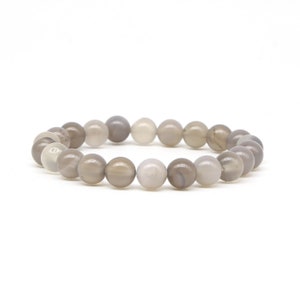 Gray Agate Beaded Bracelet, Stretch Bracelet, Gemstone Bracelet, Mens Bracelet, Unisex Bracelet, Handmade Jewelry, Gift for Him