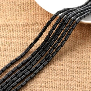 One Strand 4*8mm cylinder tube Black Stone bead Natural Gemstone Beads