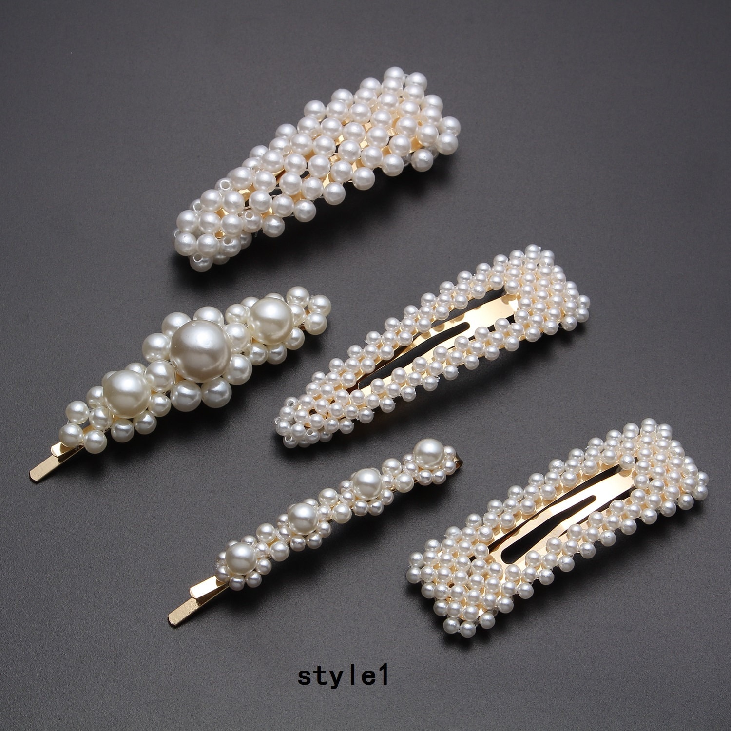 Faux Pearl Hair Clip Barrette Beaded gold Color Metal Snap Etsy