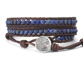 Lapis Lazuli Leder Wickelarmband, Lapis Lazuli Leder Wickelarmband, Balance Armband, Energieschutz, Heilstein, Unisex
