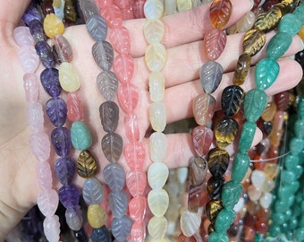 10x14mm Gemstone Leaf Shape Beads, Natural Stone Leaf Carving Beads, DIY Jewelry, Wholesale Supply