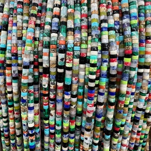 2*4mm Multi color assorted rainbow heishi beads, stone flat tube beads, disc beads, semi-precious, loose beads, full strand, wholesale