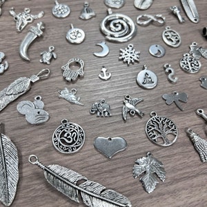 Random Grab Bag, Bulk Assorted Mixed Charms, Antique Silver Pendant for Jewelry Making Supply, Charm Collection, Set of 50 / 100