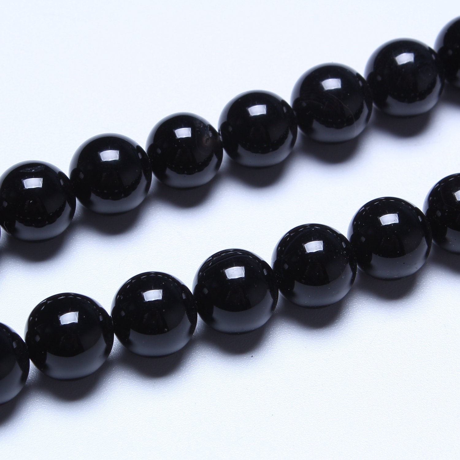 Black glass round beads, ball beads, smooth round gemstone, 8mm 10mm, Full Strand