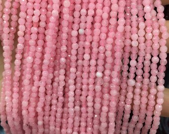 3/4mm Quartz Faceted Round Beads Pink Jade Transparent Pink Red Faceted Gemstone Glass Beads Full Strand Wholesale