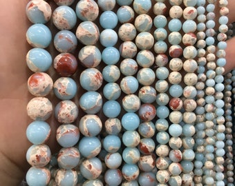 Shoushan Stone Smooth Round Beads, Ocean Blue Jasper, Loose Beads, 4mm/6mm/8mm/10mm/12mm Full Strand , Wholesale