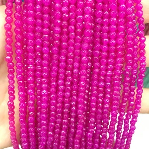 3mm/4mm Bright Pink Quartz Faceted Round Beads, Dyed Rose Pink Beads, Full Strand, Wholesale