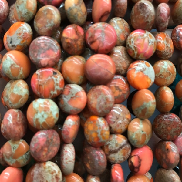 10mm Orange Aqua Terra Jasper Coin beads, orange African opal beads, imperial jasper disc beads, shoushan stone, full strand, wholesale