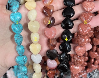 Cuentas de cristal de corazón de 16 mm, cuentas con forma de corazón de amor de piedras preciosas curativas para la fabricación de joyas, suministros al por mayor, 12 piezas/hebra