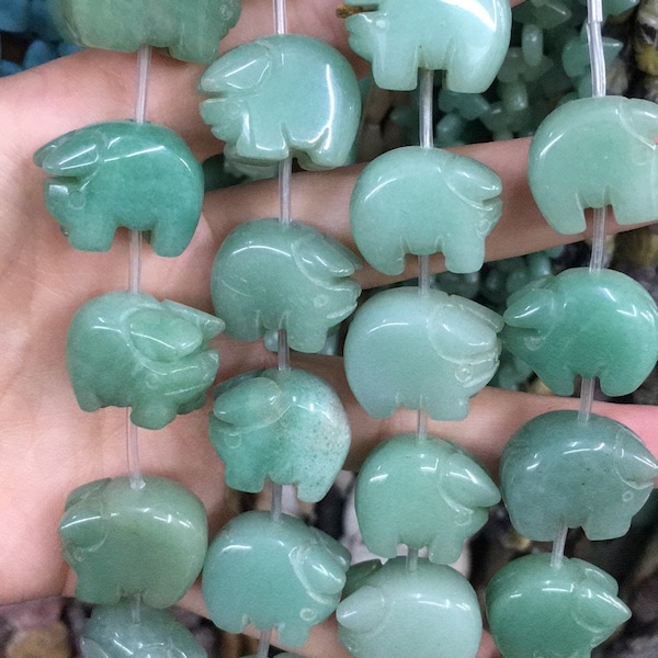 Green Aventurine Zuni Cochon Animal Charm Figurine Perle 16 * 22mm Full Strand en gros