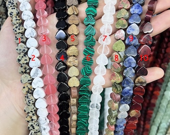 Cuentas de cristal de corazón de 10 mm, cuentas sueltas planas de corazón de amor para joyería DIY, cuentas de cristal curativas, hebra completa, al por mayor