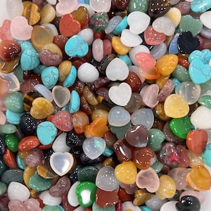 Bulk Gemstone Heart Cabochon, Flat Back Love Heart Stone Cabochon, Polished Crystal Heart Cab, DIY Jewelry Making (8/10/12/14mm)