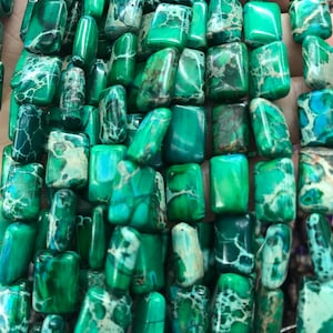 8*10mm Sea Sediment Green Imperial Jasper Gemstone Green Flat Rectangle Loose Beads Full Strand Wholesale