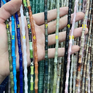 30 tipos de cuentas con forma de bambú de piedras preciosas de 5x12 mm, cuentas de tubo de piedra con forma de hueso, joyería DIY, al por mayor