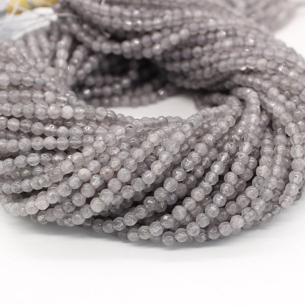 3mm Gray Quartz Stone Round Faceted Glass Quartz Beads, Full Strand, Wholesale