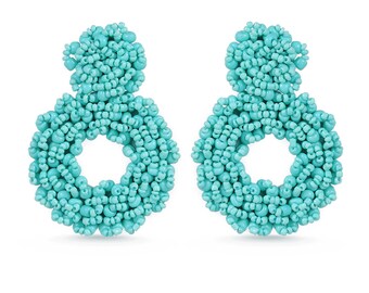 Créoles perlées, Puces d'oreilles circulaires, Bijoux faits main, Cadeau femme