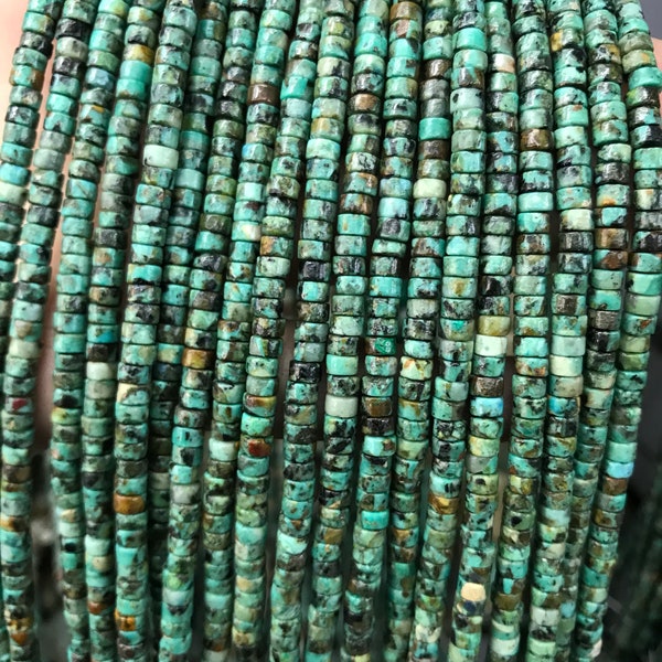 2*4mm Dyed African Turquoise Heishi Beads, Round Tube Flat Beads, Teal Green Stone, Full Strand, Wholesale