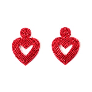 Heart Beaded Earrings, Handmade Earring, Love Heart Shape Earring, Statement Dangle Earrings, Heart Drop Earring, Festival Gift for Women