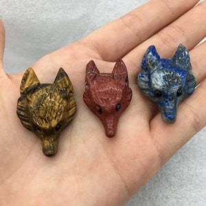 13 colors, Crystal Fox Head Carving Pendant, Hand Carved Gemstone Fox Head Skull Ornaments, Animal Charm Pendant, Crystal Gift, Wholesale