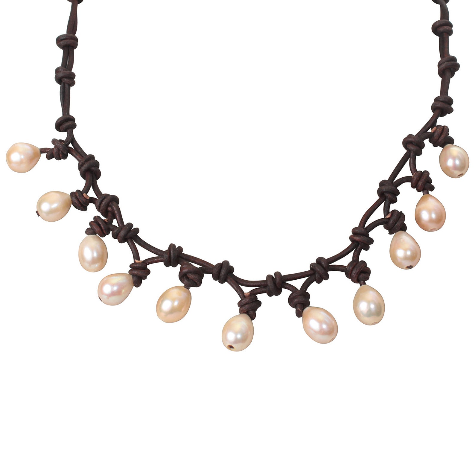 Leather Pearl Choker Necklace Drop Dangle Pearl Hand Knotted Etsy