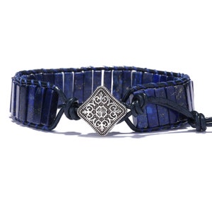 Natural Lapis Lazuli Beaded Wrap Bracelet, Blue Lapis Leather Wrap Bracelet, Balance Bracelet, Energy Protection, Mens Bracelet, Unisex