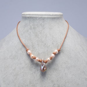 Leather Pearl Choker, Freshwater Pearl Choker Necklace, Baroque Pearl, Handmade Necklace, High Luster, Boho, Festival Gift