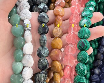 Cuenta facetada de piedra preciosa de corazón de 15 mm, cuenta en forma de corazón de piedra natural para la fabricación de joyas de bricolaje, suministro al por mayor