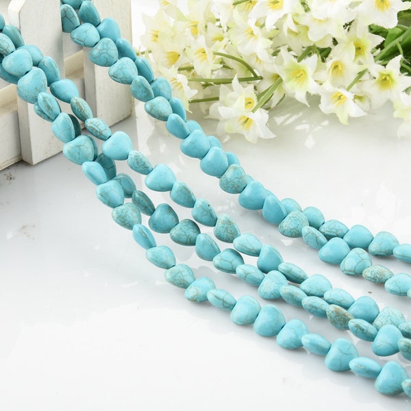 Howlite Turquoise Love Heart 10mm Loose Beads, Synthetic blue Turquoise Heart Beads, Full Strand, Wholesale