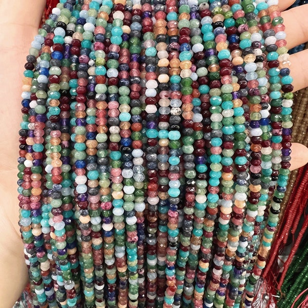 2*4mm Assorted Rainbow Faceted Rondelle Beads, Colored Jade Faceted Beads, Multicolor Beads, Full Strand, Wholesale