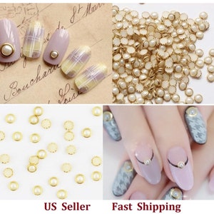 100pcs 4mm White/Mix Color Gold Round Metal Frame Rim Pearl Charms 3D DIY Nail Art Jewely Accessories Decoration Craft Beauty