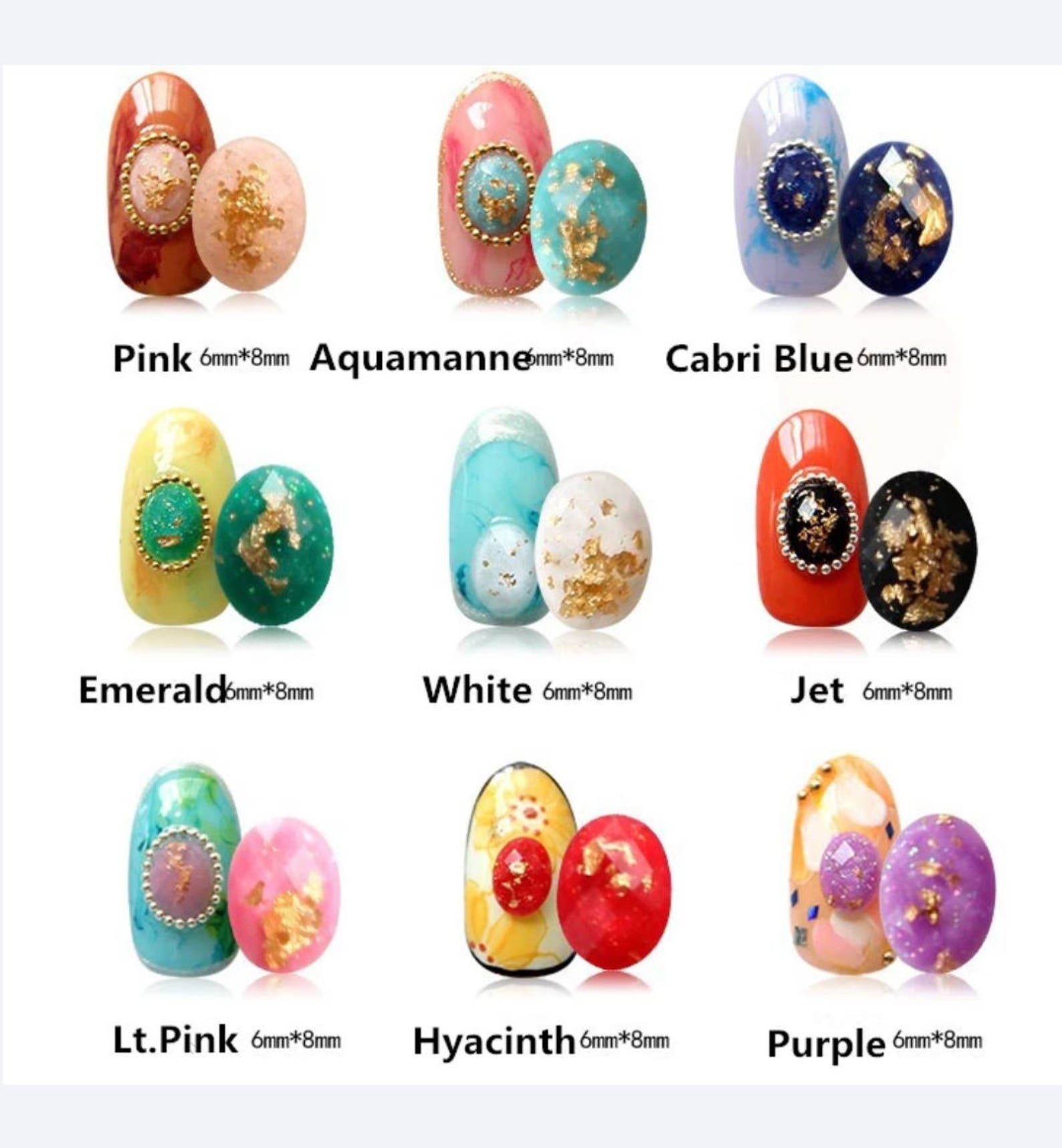 20pcs New 3D Oval Retro Gold Foil Resin Gam Stone DIY Nail Art Etsy