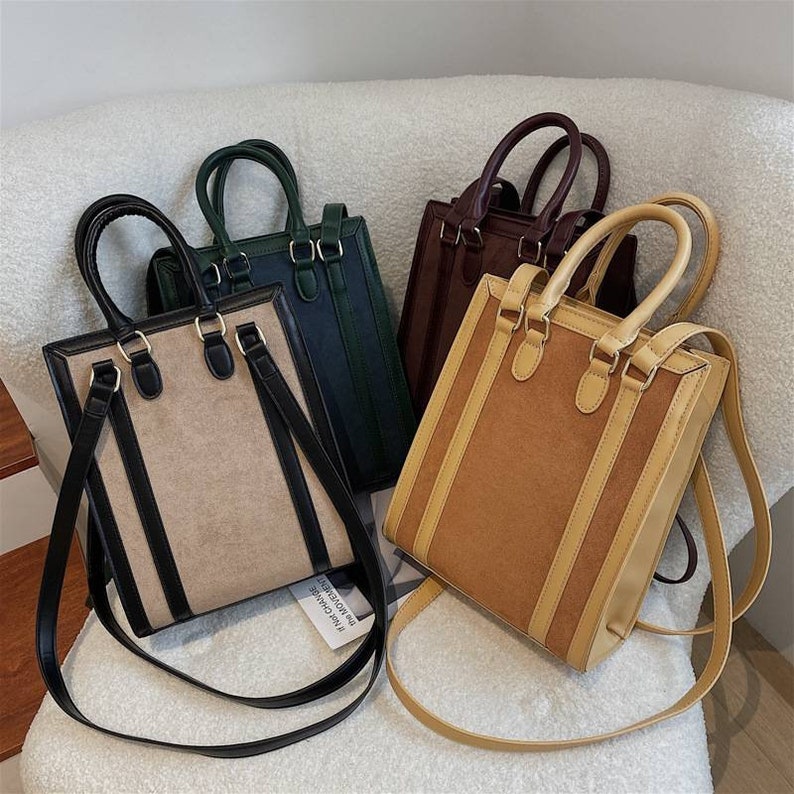 New Vintage Large Tote Bag Purse Shoulder Crossbody Handbag Velvet PU Leather Fashion Classic Casual Luxury Women's Ladies Bag Party Event image 1