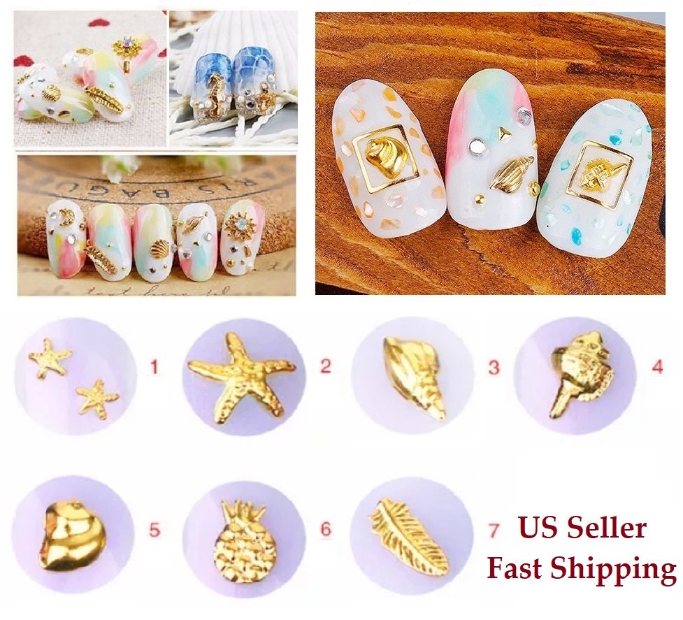 pcs 3d Gold Nail Art Metal Ocean Shell Starfish Leather Etsy